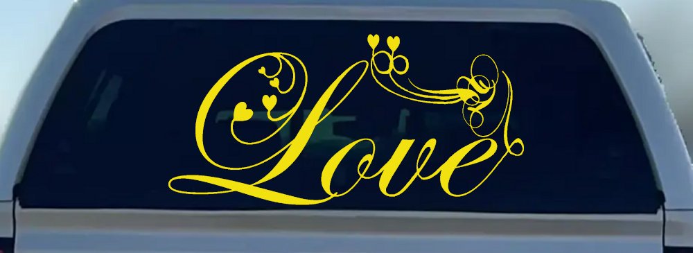 Love Swirl With Hearts Car or Truck Window Decal Sticker (Yellow)
