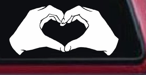 Hands In Shape Of Heart Love Car or Truck Window Decal Sticker (White)