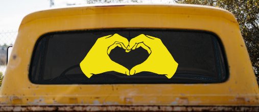 Hands In Shape Of Heart Love Car or Truck Window Decal Sticker (Yellow)