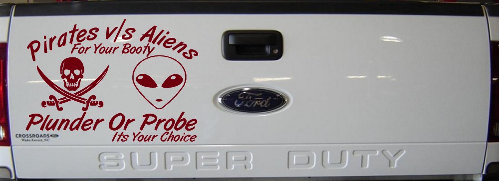 Pirates Verses Aliens Funny Car or Truck Window Decal Sticker (Burgundy)