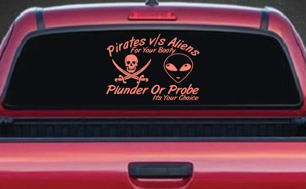 Pirates Verses Aliens Funny Car or Truck Window Decal Sticker (Coral)
