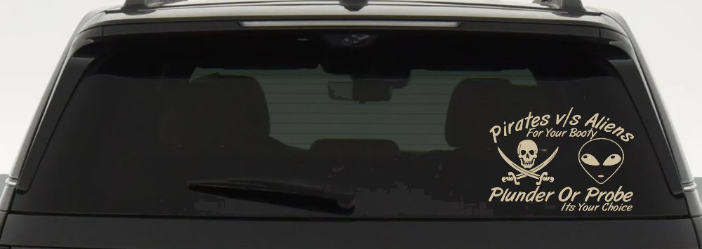 Pirates Verses Aliens Funny Car or Truck Window Decal Sticker (Desert Sand)