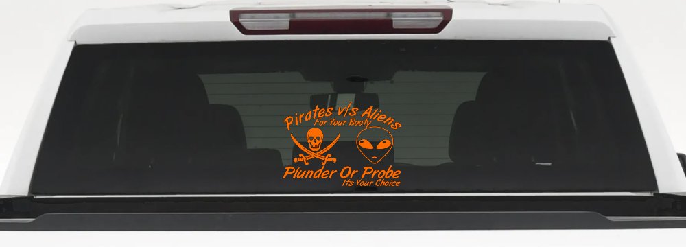 Pirates Verses Aliens Funny Car or Truck Window Decal Sticker (Orange)