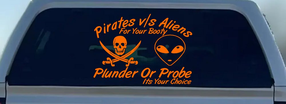 Pirates Verses Aliens Funny Car or Truck Window Decal Sticker (Orange)