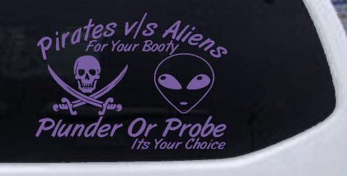 Pirates Verses Aliens Funny Car or Truck Window Decal Sticker (Purple)