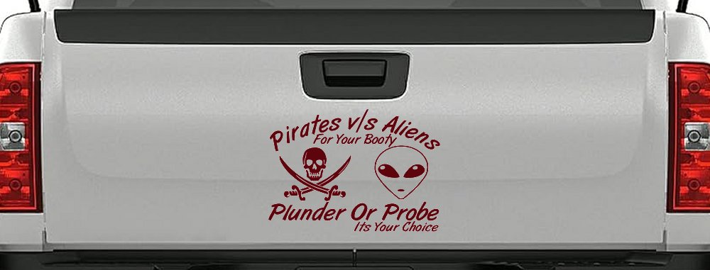 Pirates Verses Aliens Funny Car or Truck Window Decal Sticker (Purple Red)
