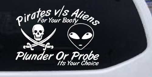Pirates Verses Aliens Funny Car or Truck Window Decal Sticker (White)