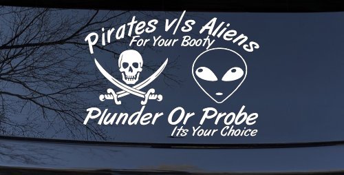 Pirates Verses Aliens Funny Car or Truck Window Decal Sticker (White)