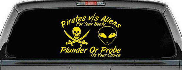 Pirates vs Aliens Funny Decal Sticker for Car Truck Window (Yellow)