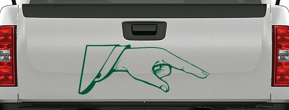 Pointing Hand Business Window Lettering Sign Car or Truck Window Decal Sticker (Dark Green)