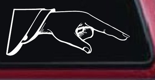Pointing Hand Business Window Lettering Sign Car or Truck Window Decal Sticker (White)