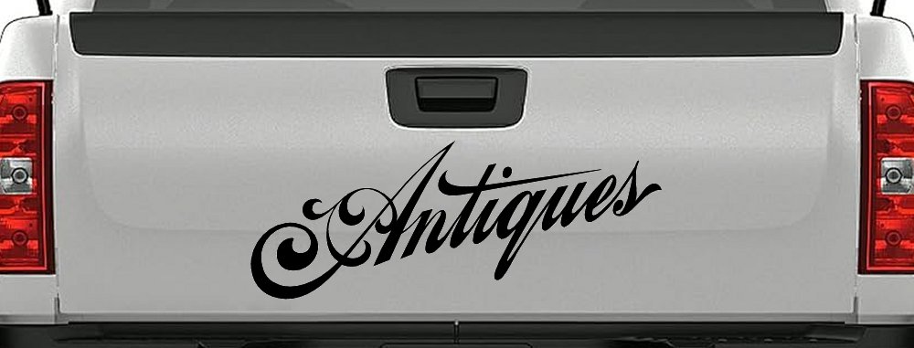 Antiques Swirl Store Window Lettering Business Car or Truck Window Decal Sticker (Black)