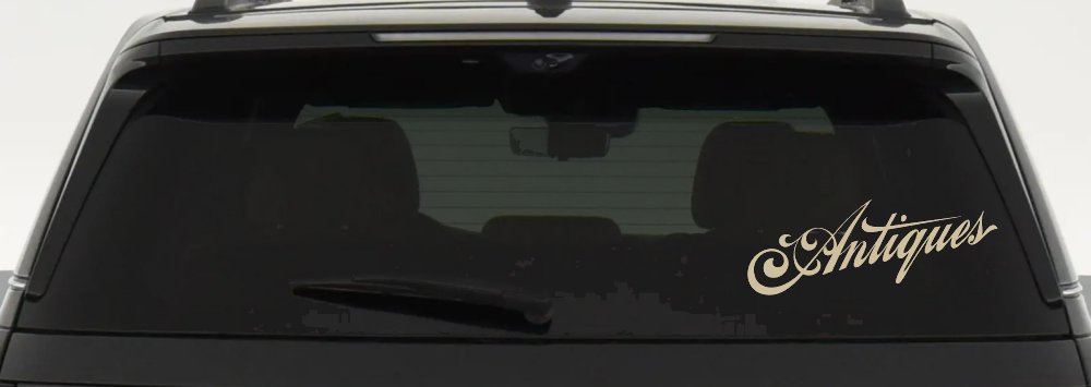 Antiques Swirl Store Window Lettering Business Car or Truck Window Decal Sticker