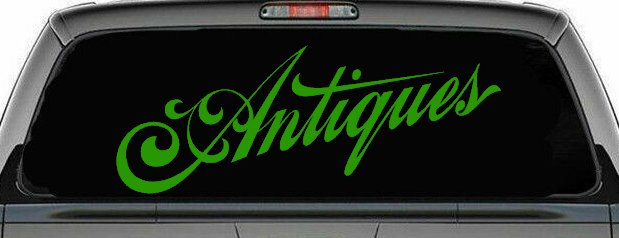 Antiques Swirl Store Window Lettering Business Car or Truck Window Decal Sticker (Lime)