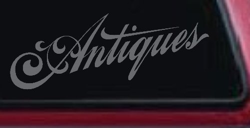 Antiques Swirl Store Window Lettering Business Car or Truck Window Decal Sticker (Silver)