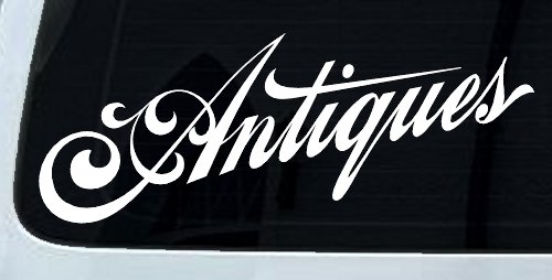 Antiques Swirl Store Window Lettering Business Car or Truck Window Decal Sticker (White)