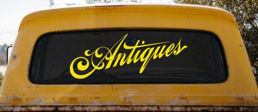 Antiques Swirl Store Window Lettering Business Car or Truck Window Decal Sticker