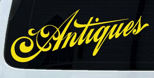 Antiques Swirl Store Window Lettering Business Car or Truck Window Decal Sticker (Yellow)