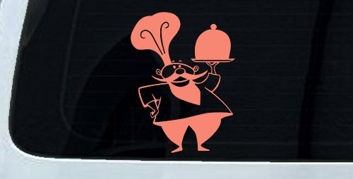 Italian Chef with Platter Business Window Lettering Sign Car or Truck Window Decal Sticker (Coral)