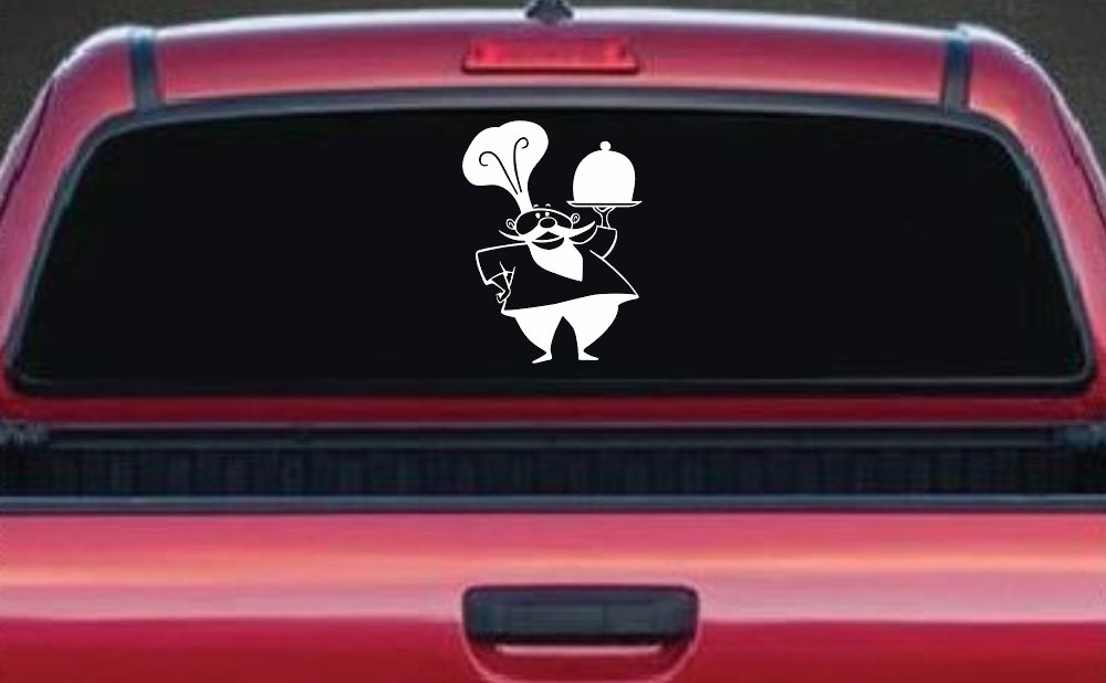 Italian Chef with Platter Business Window Lettering Sign Car or Truck Window Decal Sticker (White)