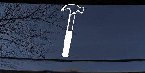 Builder Carpenter Contractor Hammer Business Window Lettering Sign Car or Truck Window Decal Sticker (White)