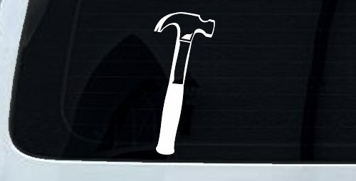 Builder Carpenter Contractor Hammer Vinyl Decal Truck Car Window Sticker (White)