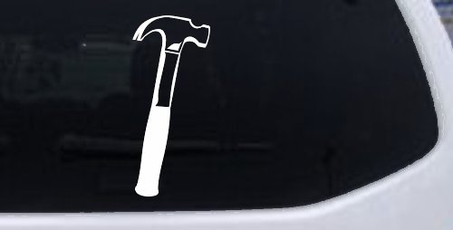 Builder Carpenter Contractor Hammer Business Window Lettering Sign Car or Truck Window Decal Sticker (White)