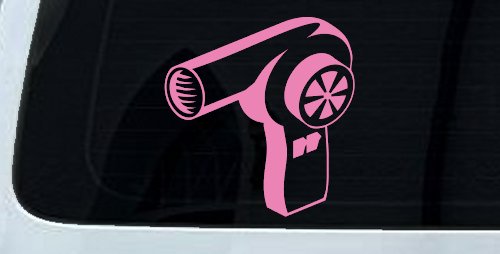 Cosmetology Hair Dryer Window Lettering Business Car or Truck Window Decal Sticker (Pink)