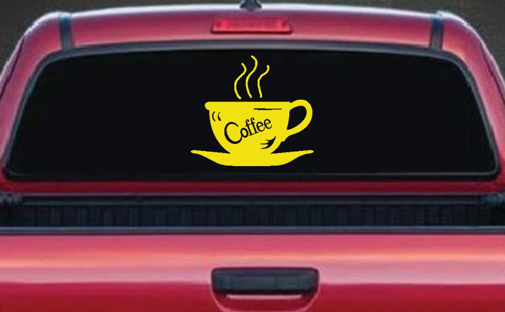 Coffee Cup Cafe Restaurant Window Lettering Business Car or Truck Window Decal Sticker (Yellow)