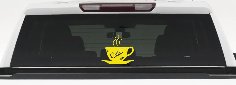 Coffee Cup Cafe Window Decal - Business Car Truck Vinyl Sticker Lettering (Yellow)