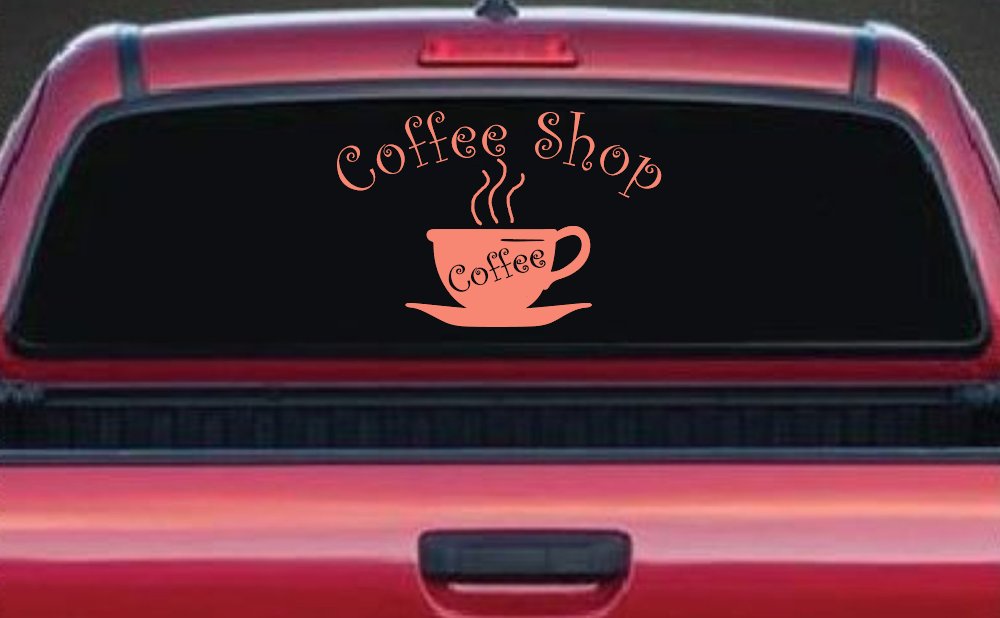 Coffee Shop Cup Window Lettering Business Car or Truck Window Decal Sticker (Coral)
