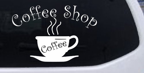 Coffee Shop Cup Window Lettering Business Car or Truck Window Decal Sticker (White)