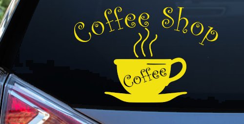 Coffee Shop Cup Window Lettering Business Car or Truck Window Decal Sticker (Yellow)