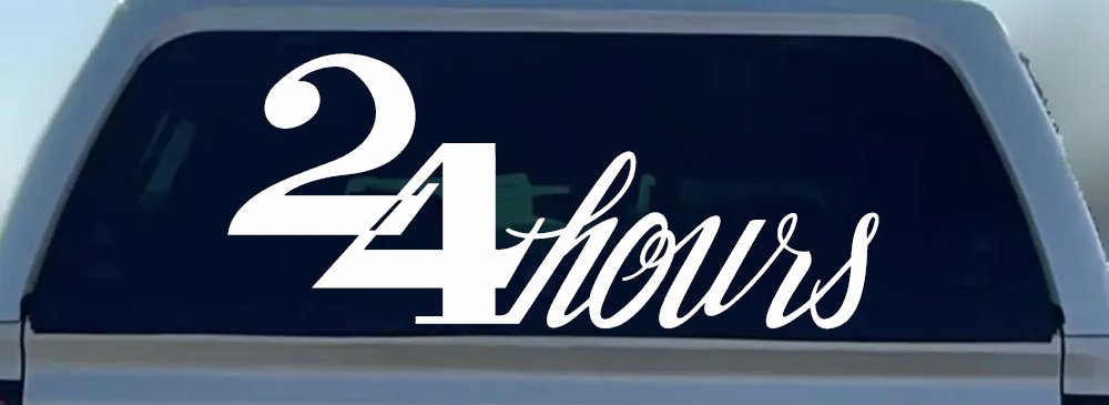 24 Hours Store Window Lettering Business Car or Truck Window Decal Sticker (White)