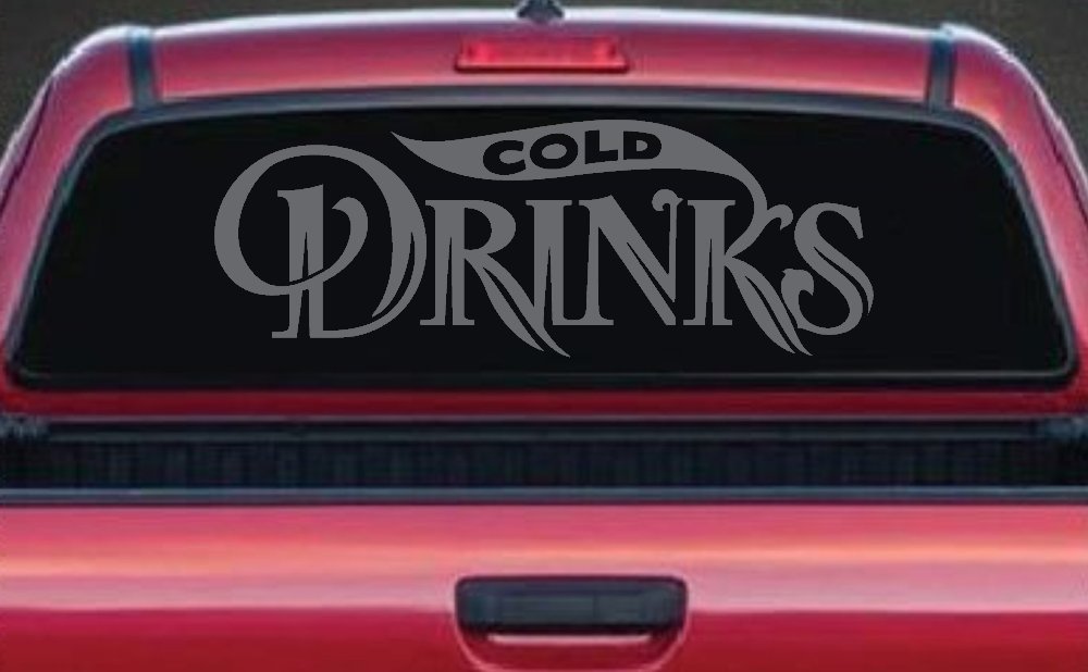 Cold Drinks Store Window Lettering Business Car or Truck Window Decal Sticker (Silver)