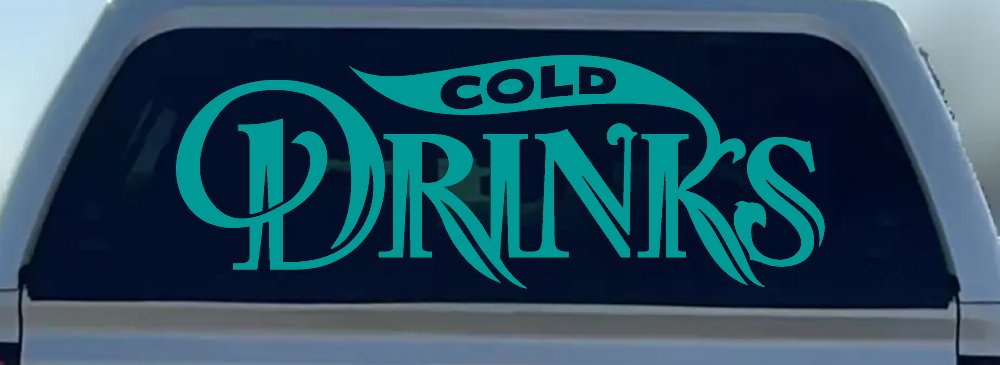 Cold Drinks Store Window Lettering Business Car or Truck Window Decal Sticker (Turquoise)