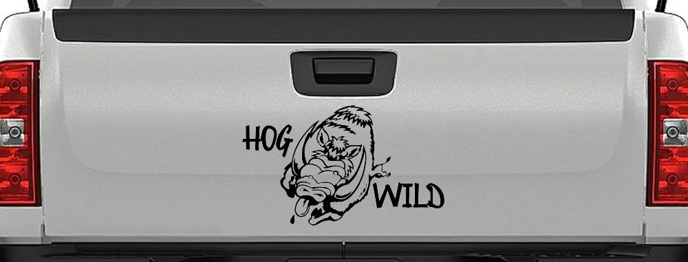 Hog Wild with Wild Boar Hog Hunting Car or Truck Window Decal Sticker (Black)