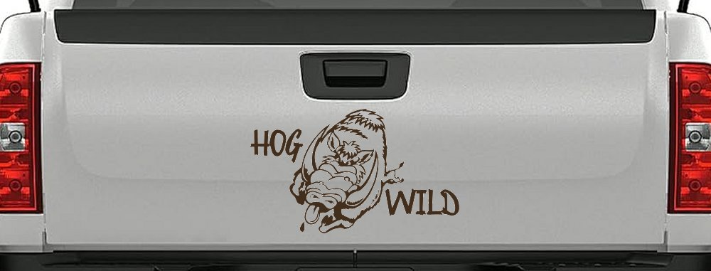 Hog Wild with Wild Boar Hog Hunting Car or Truck Window Decal Sticker (Brown)