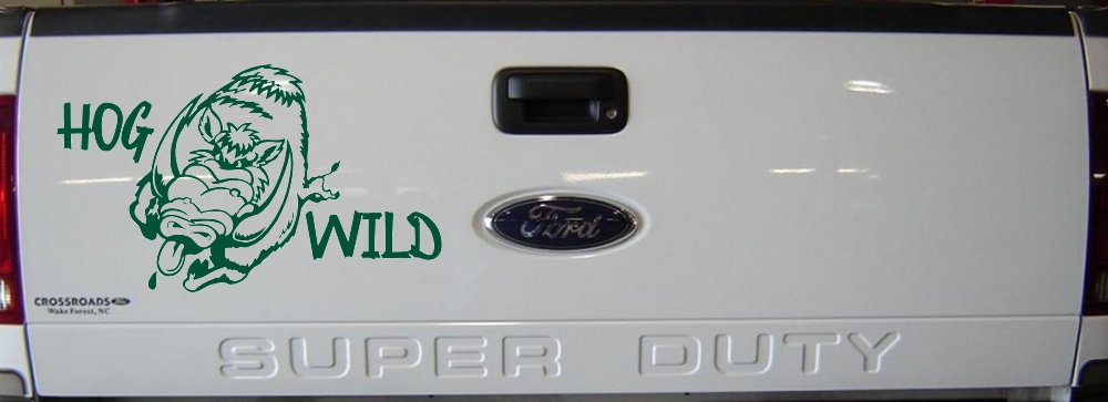 Hog Wild with Wild Boar Hog Hunting Car or Truck Window Decal Sticker (Dark Green)