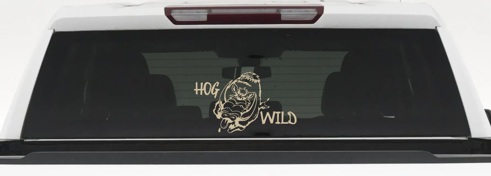 Hog Wild with Wild Boar Hog Hunting Car or Truck Window Decal Sticker (Desert Sand)