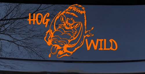Hog Wild with Wild Boar Hog Hunting Car or Truck Window Decal Sticker (Orange)