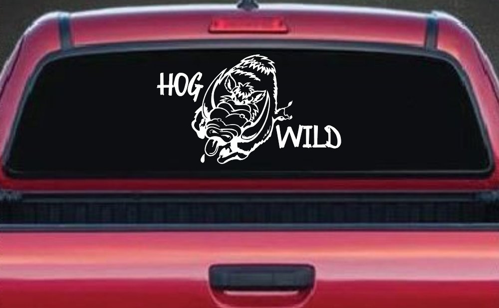 Hog Wild with Wild Boar Hog Hunting Car or Truck Window Decal Sticker (White)