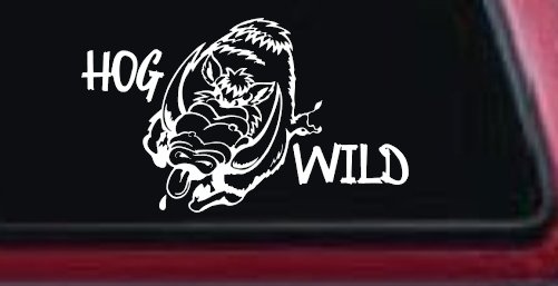 Hog Wild with Wild Boar Hog Hunting Car or Truck Window Vinyl Decal Sticker (White)