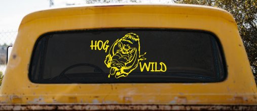 Hog Wild with Wild Boar Hog Hunting Car or Truck Window Decal Sticker (Yellow)