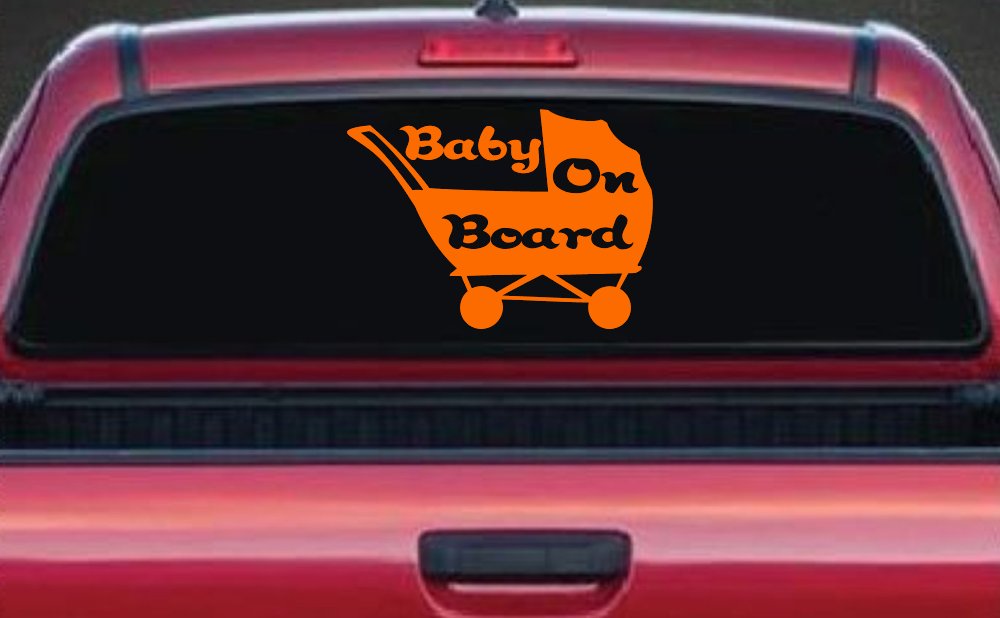 Baby On Board Stroller Girlie Car or Truck Window Decal Sticker (Orange)