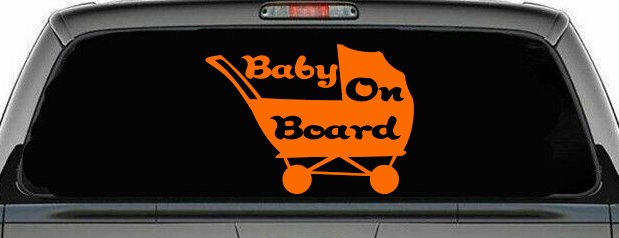Baby On Board Stroller Girlie Car or Truck Window Vinyl Decal Sticker (Orange)
