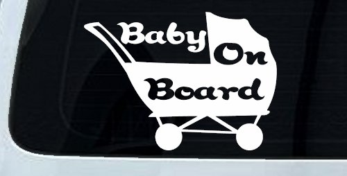 Baby On Board Stroller Girlie Car or Truck Window Vinyl Decal Sticker (White)