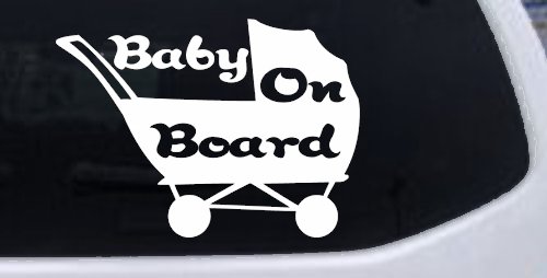 Baby On Board Stroller Girlie Car or Truck Window Vinyl Decal Sticker (White)