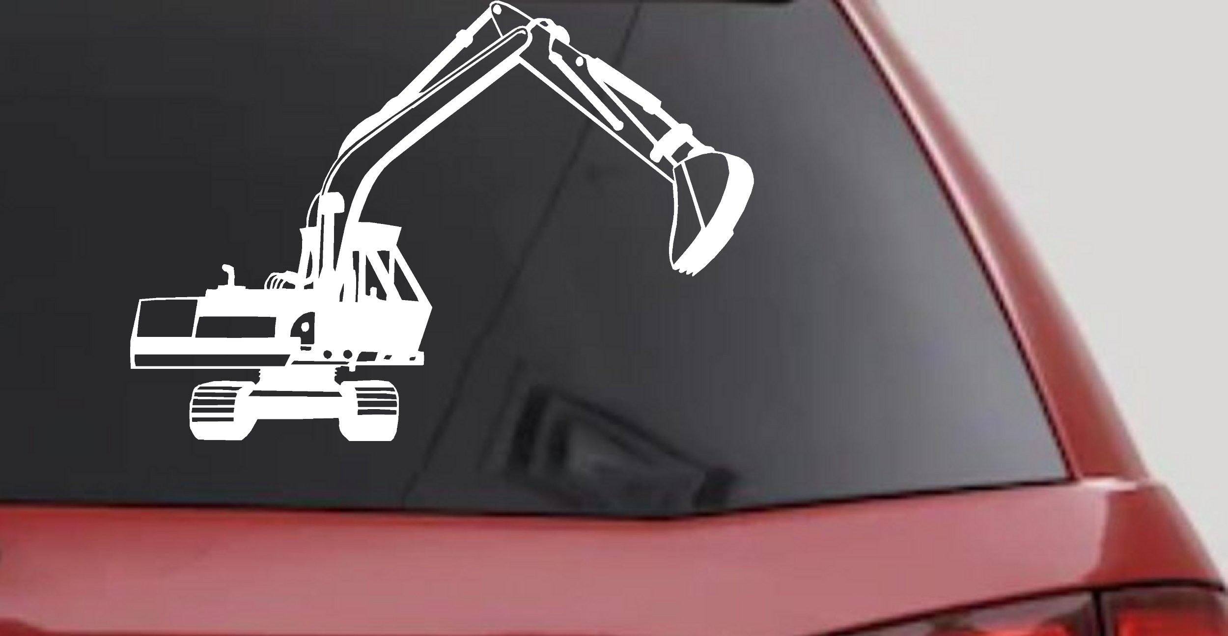 Track Hoe Excavator Construction Business Car or Truck Window Vinyl Decal Sticker (White)