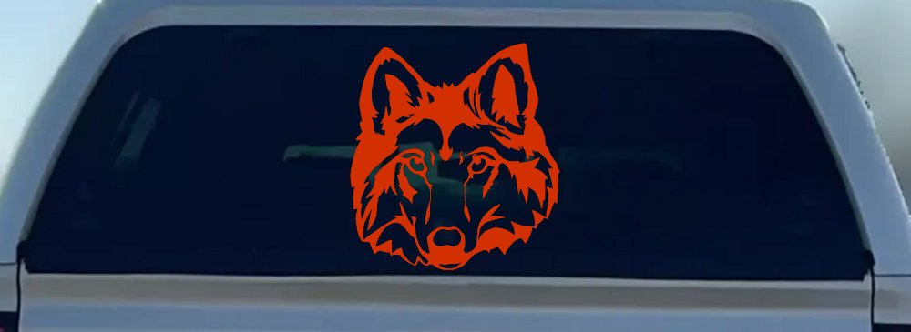 Wolf Head Car or Truck Window Vinyl Decal Sticker (Orange Red)